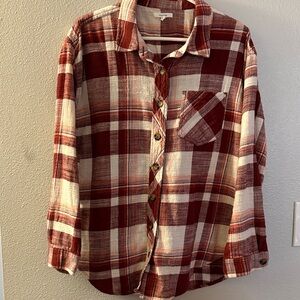 Red and White Plaid Button-Up Shirt